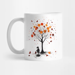 Girl Under Tree With Autumn Leaves  Confetti Mug
